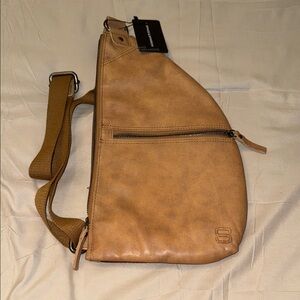 Spikes and Sparrow Tan Leather Crossbody Bag with Minimalist Design